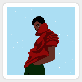Stylish woman under the snow in a red turtleneck Sticker
